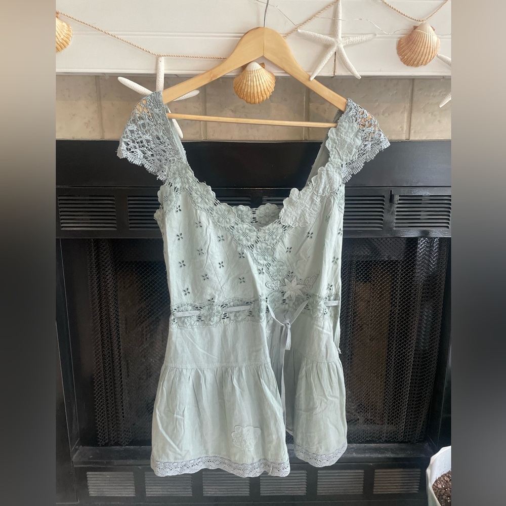 Free People mini dress Lace Trim Light Blue Dress Size 6 - Picture 2 of 5
